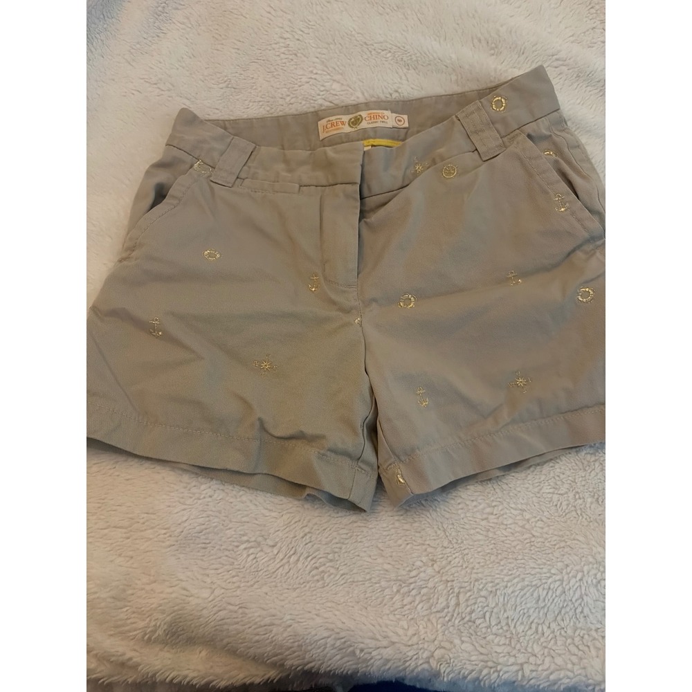 J.Crew Broken-In Chino Shorts Khaki Tan Gold Mermaid Anchor Embroidered 6